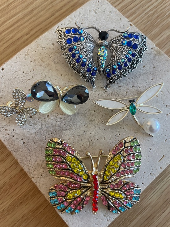 Jewelry - Butterfly Dragonfly Brooch Bundle Rhinestone Enamel Cottagecore Coquette Jewelry